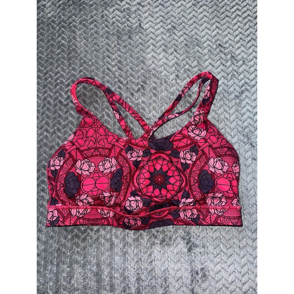 Lululemon Energy Bra Prisma Multi Guava Lava Boom Juice Pink Spring Pilates Sz 8